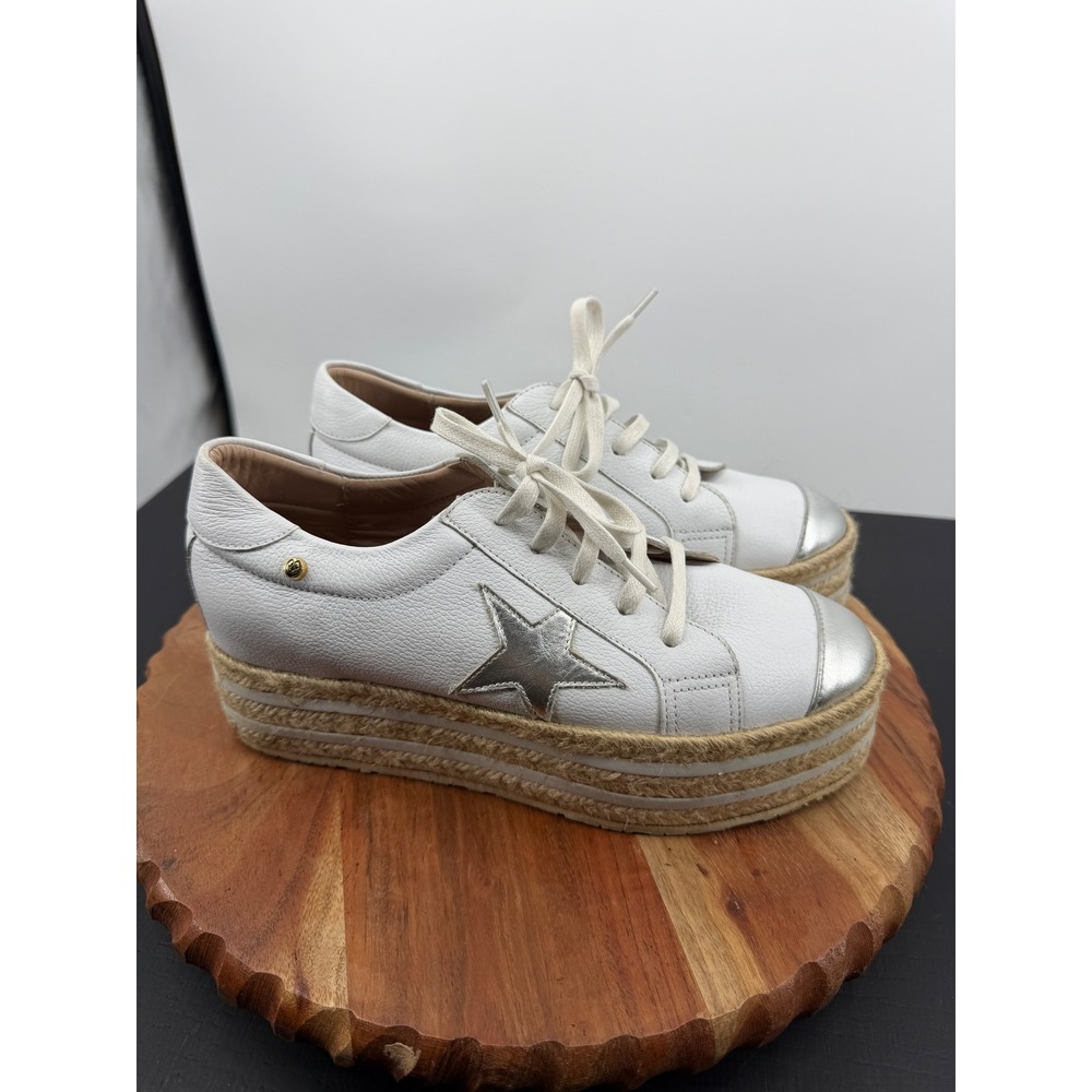 Fuxia Ballerinas Star Espadrille Platform Sneaker Womens 37 White Silver Leather